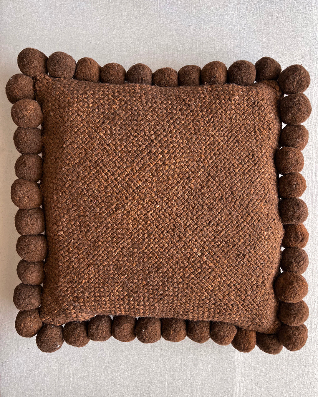 Square Pom Pom Cushion – Chocolate (L)