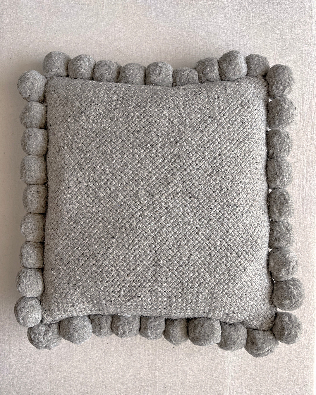 Square Pom Pom Cushion – Gray (L)