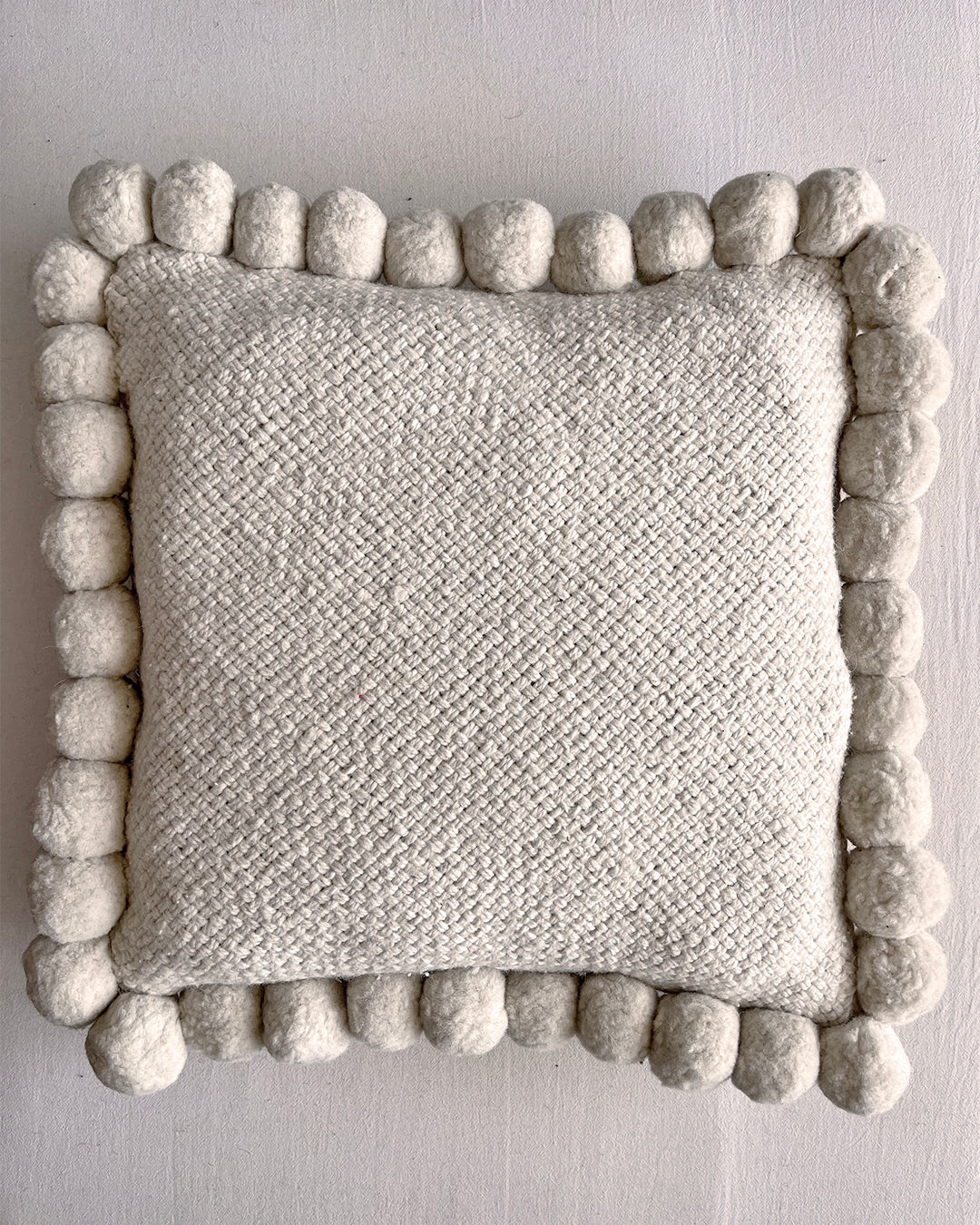 Square Pom Pom Cushion – Natural (L)