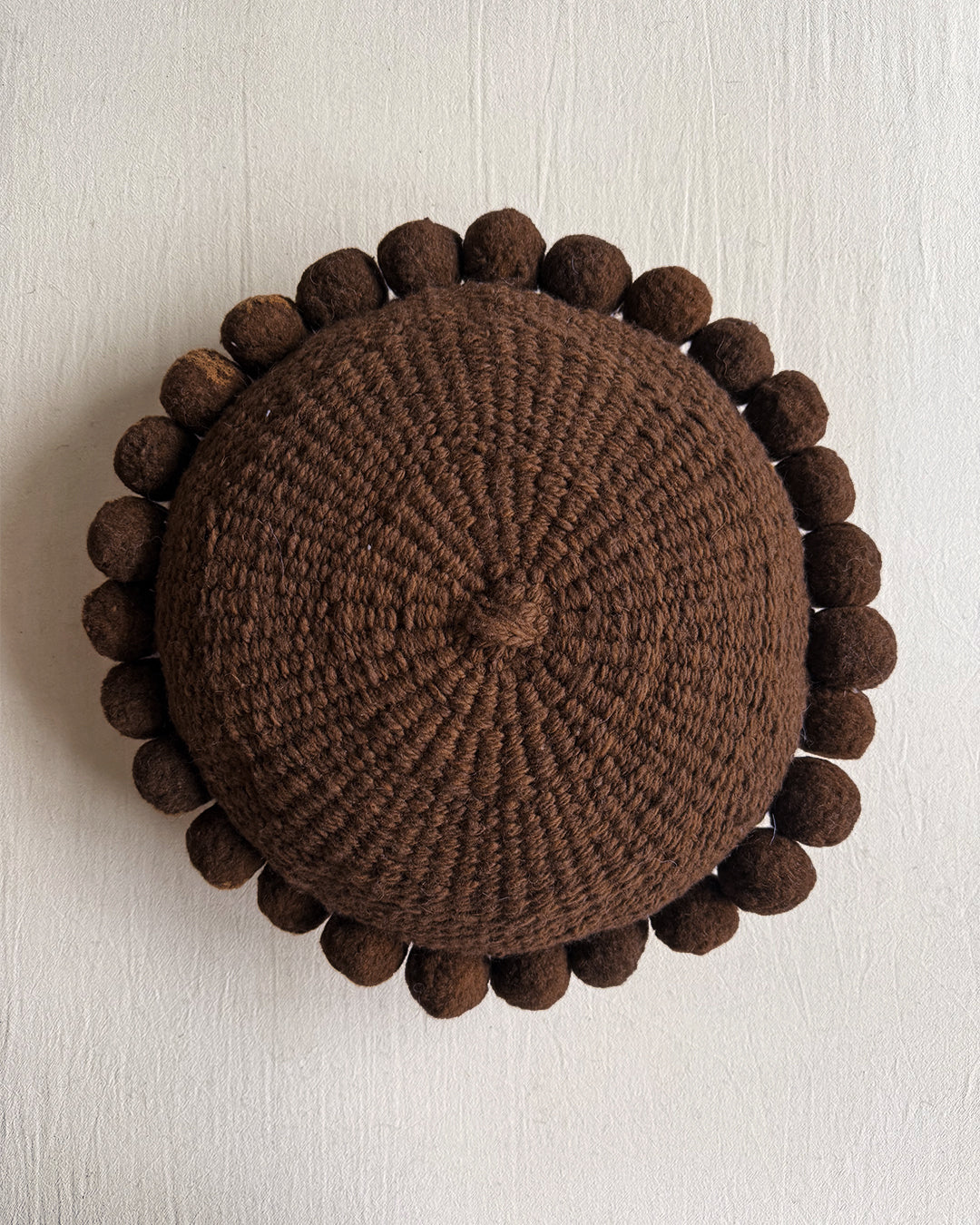 Round Pom Pom Cushion – Chocolate (M)