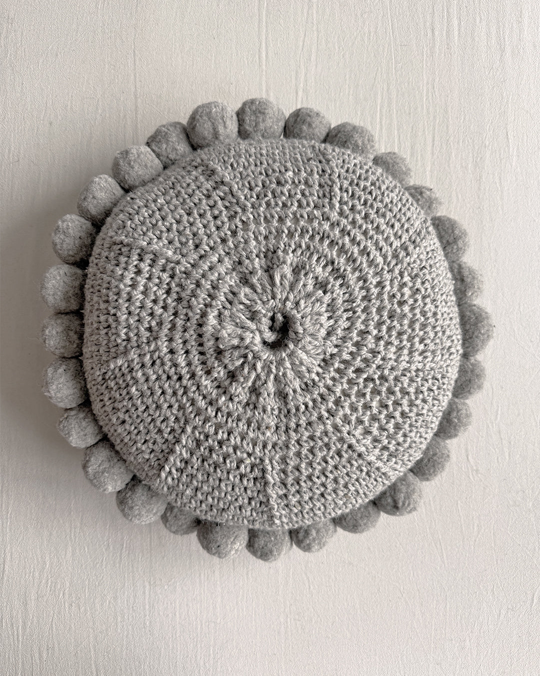 Round Pom Pom Cushion – Gray (M)
