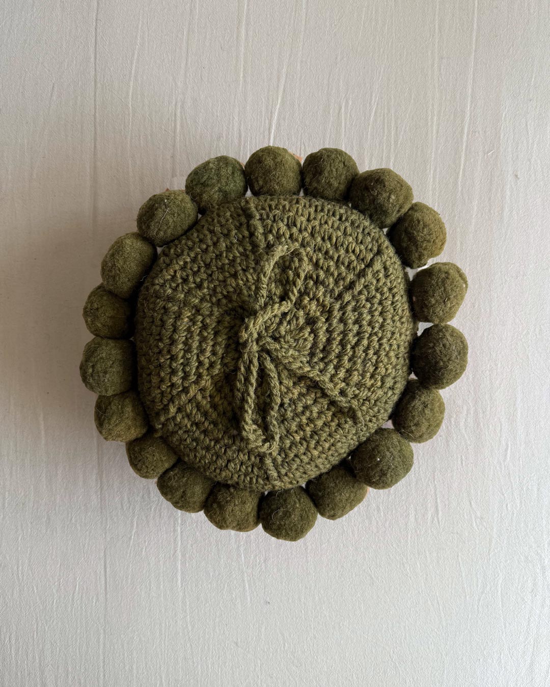 Round Pom Pom Cushion – Moss (S)