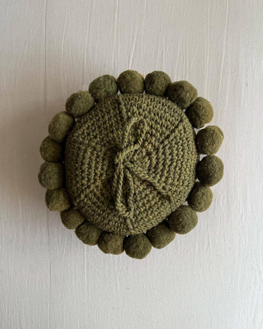 Round Pom Pom Cushion – Moss (S)