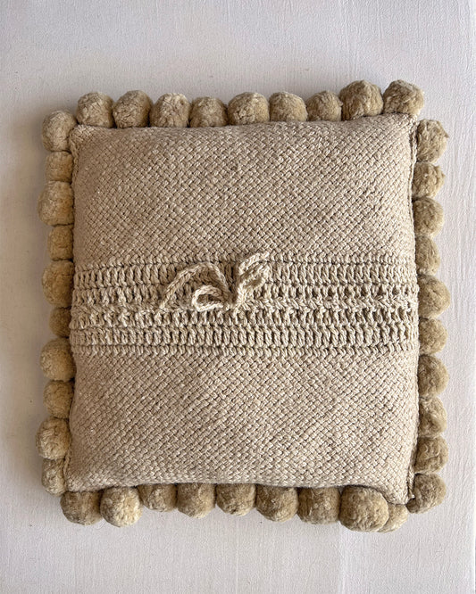Square Pom Pom Cushion – Sand (L)