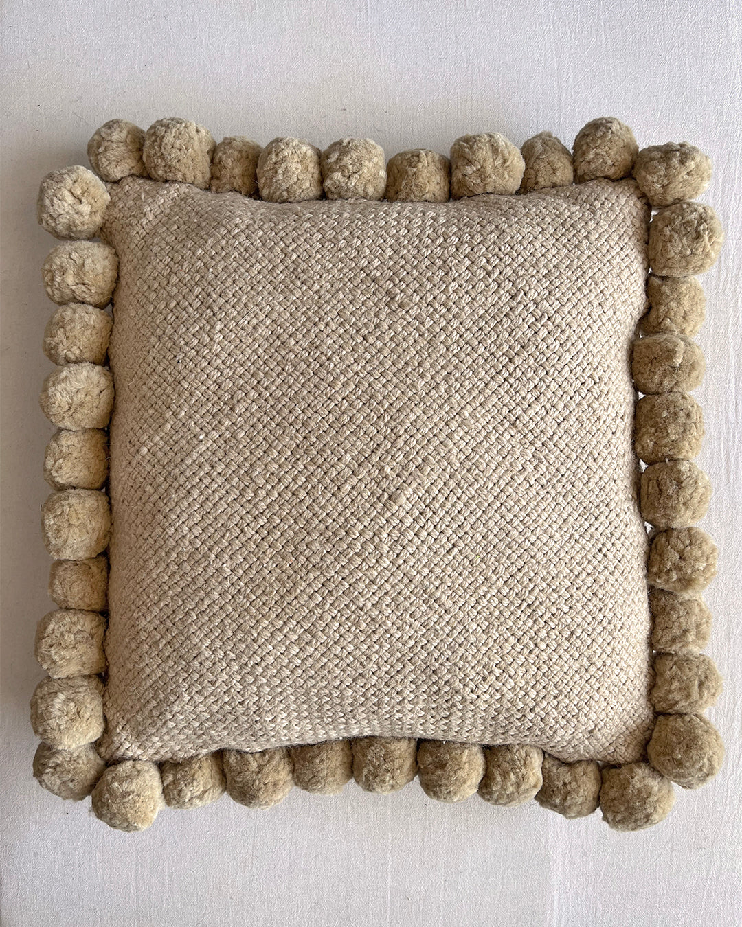 Square Pom Pom Cushion – Sand (L)