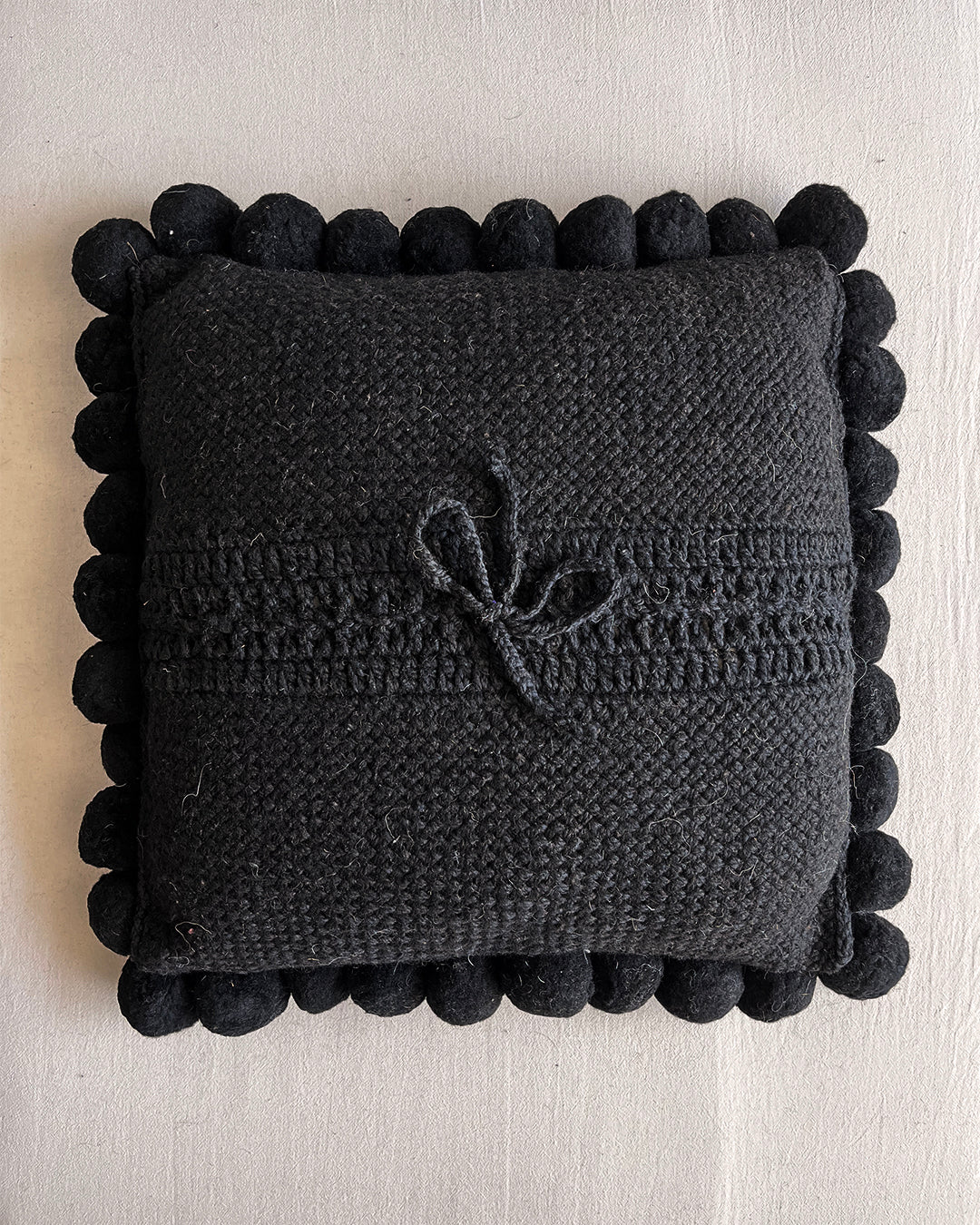 Square Pom Pom Cushion – Black (L)
