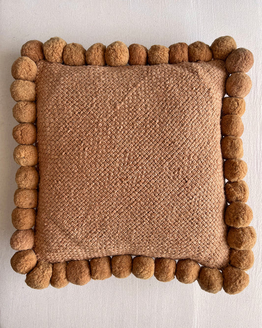 Square Pom Pom Cushion – Camel (L)