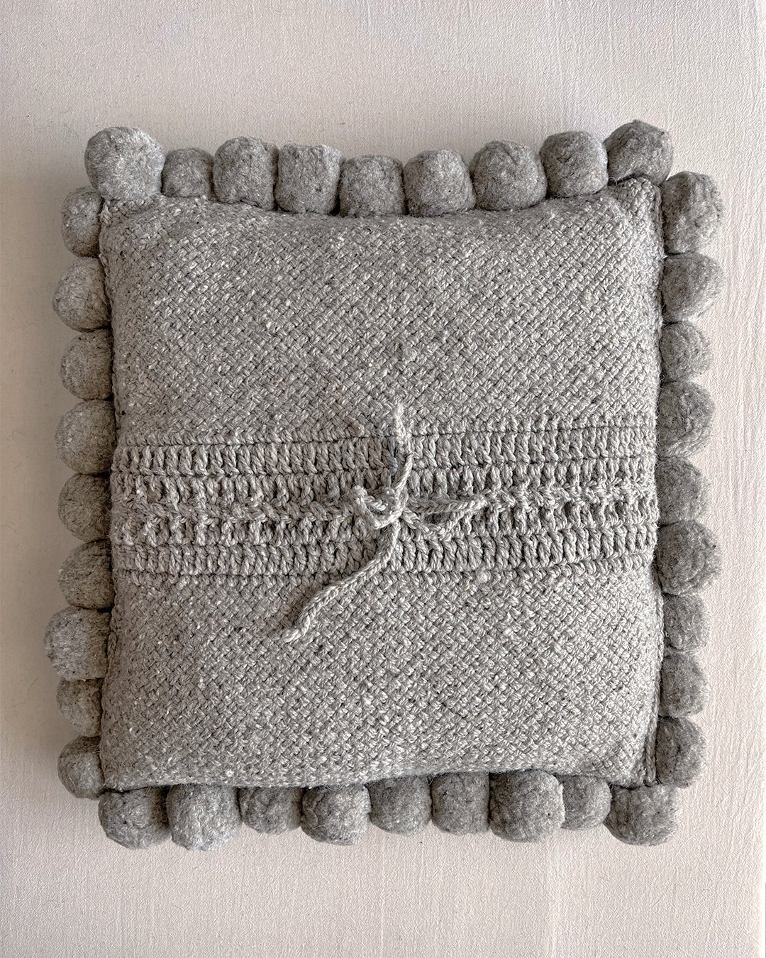 Square Pom Pom Cushion – Gray (L)