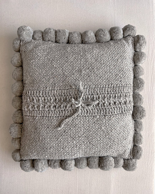 Square Pom Pom Cushion – Gray (L)