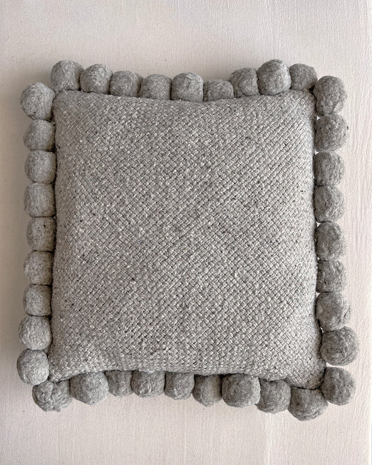 Square Pom Pom Cushion – Gray (L)