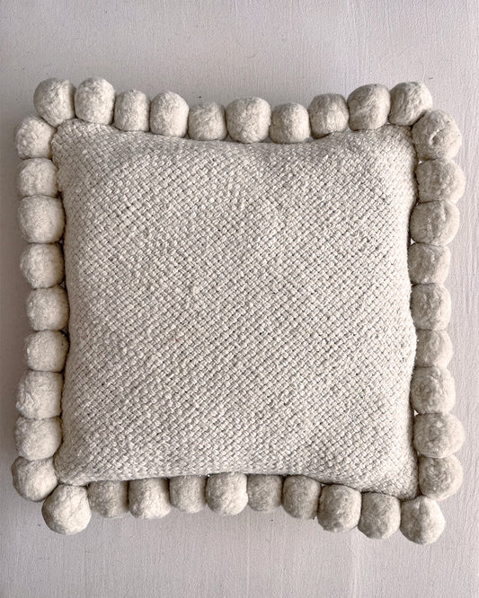 Square Pom Pom Cushion – Natural (L)
