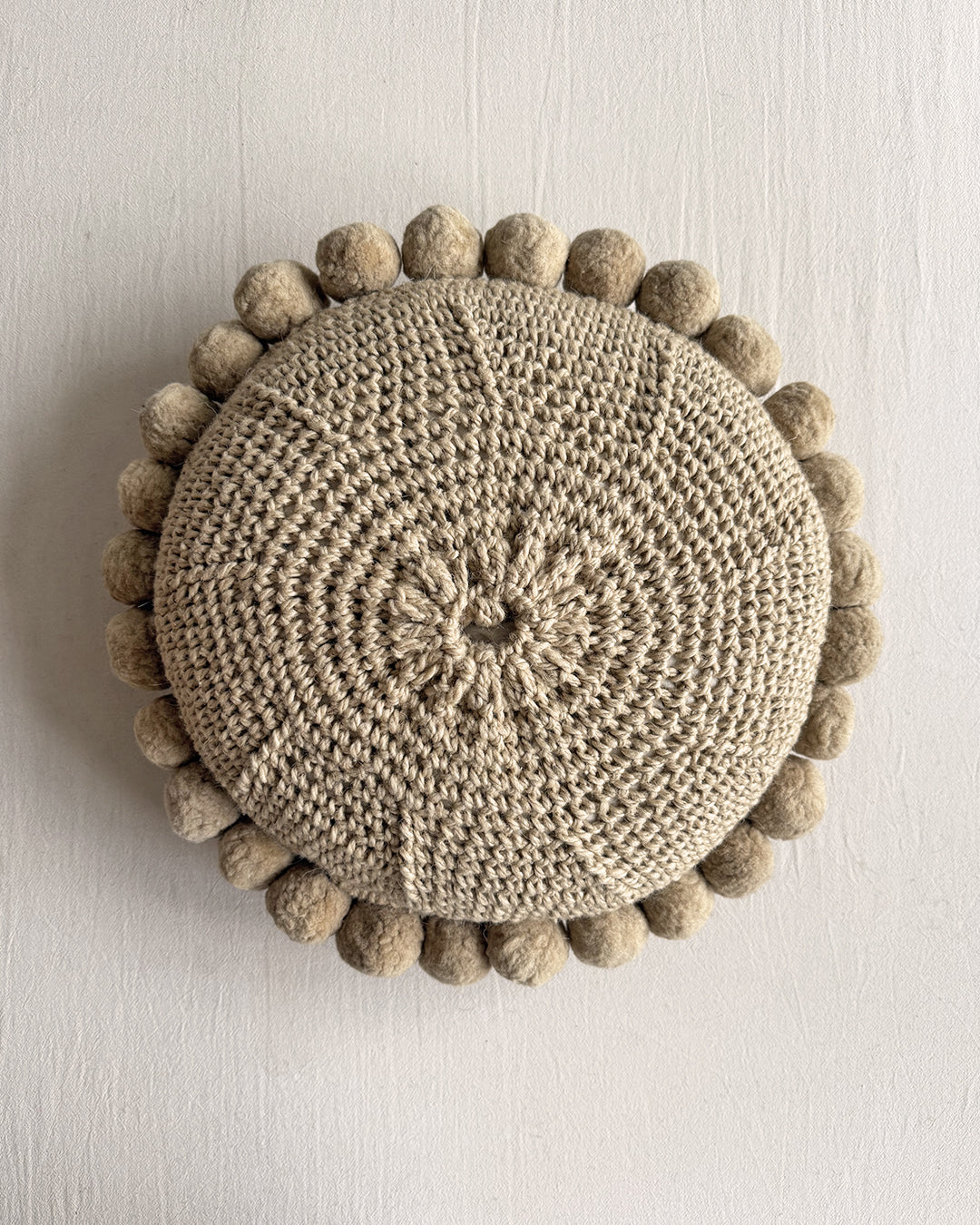 Round Pom Pom Cushion – Sand (M)
