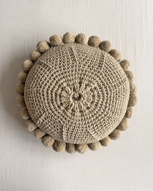 Round Pom Pom Cushion – Sand (M)
