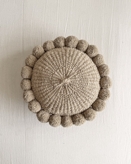 Round Pom Pom Cushion – Sand (S)