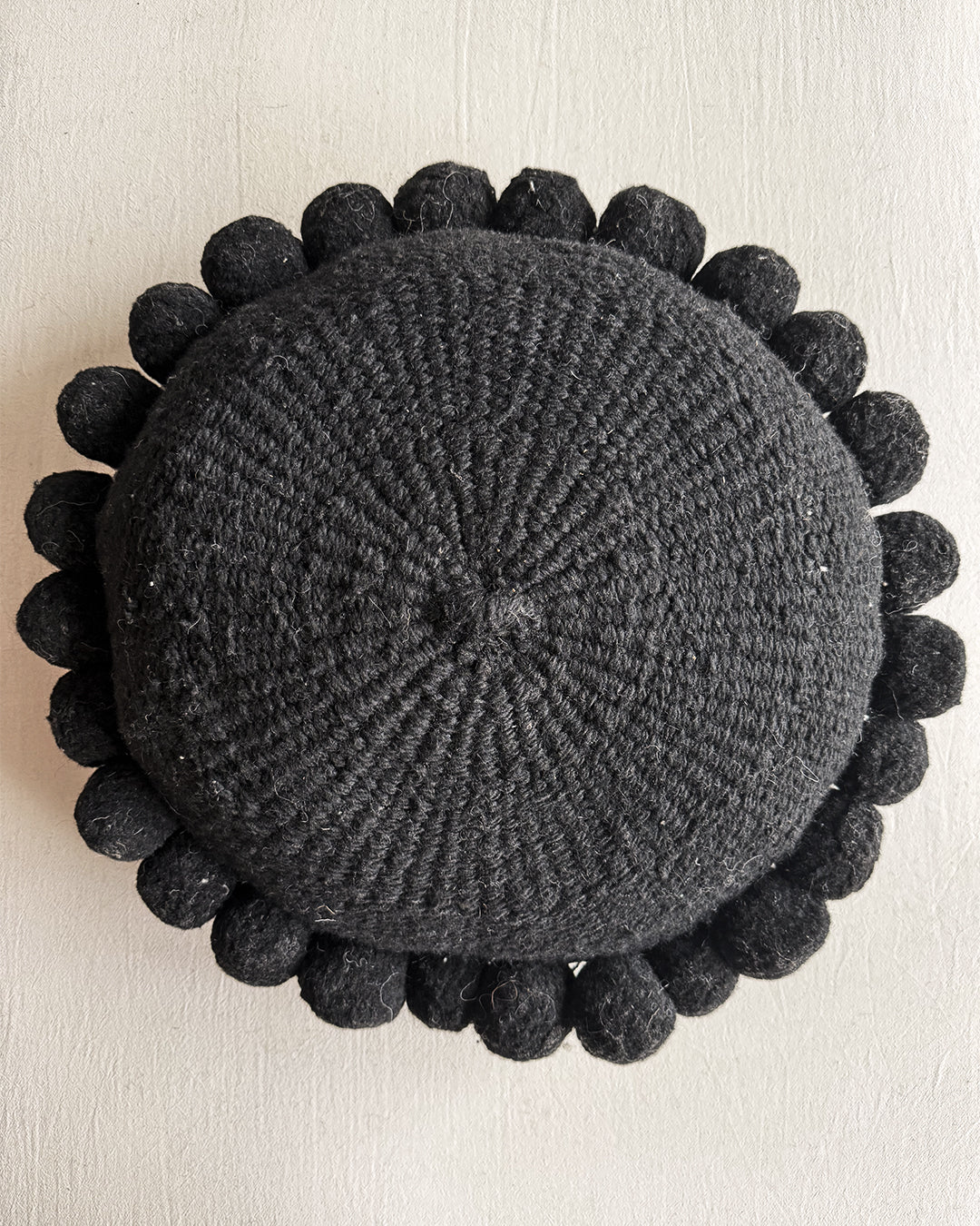 Round Pom Pom Cushion – Black (L)