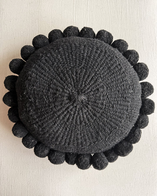 Round Pom Pom Cushion – Black (L)