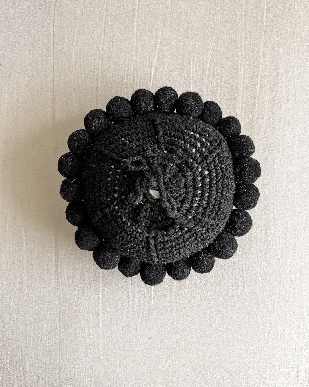 Round Pom Pom Cushion – Black (S)