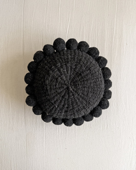 Round Pom Pom Cushion – Black (S)