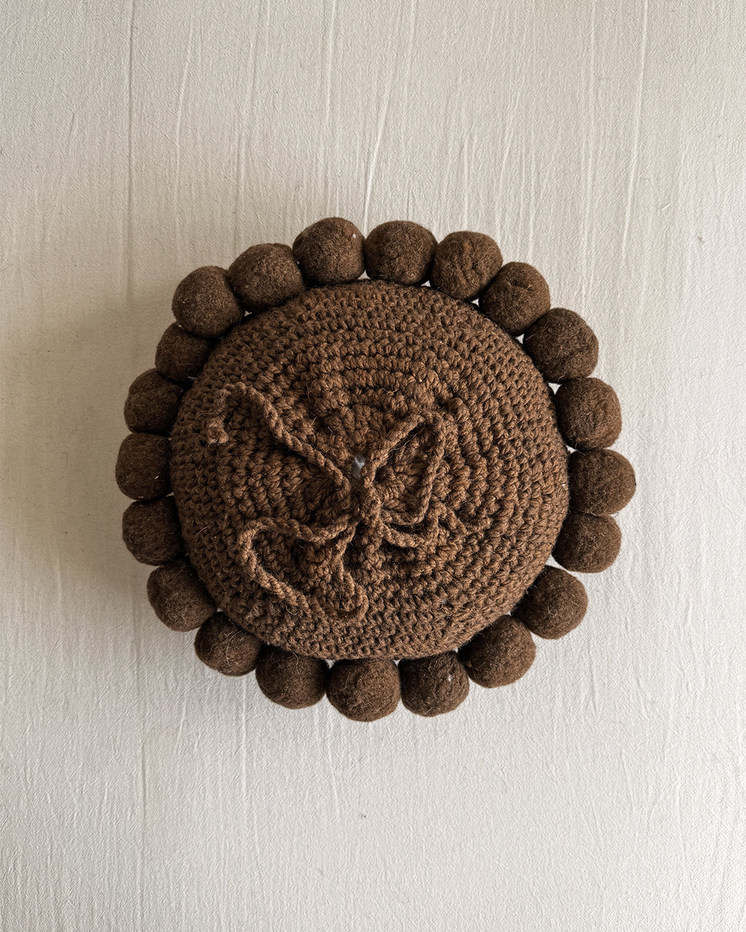 Round Pom Pom Cushion – Chocolate (S)