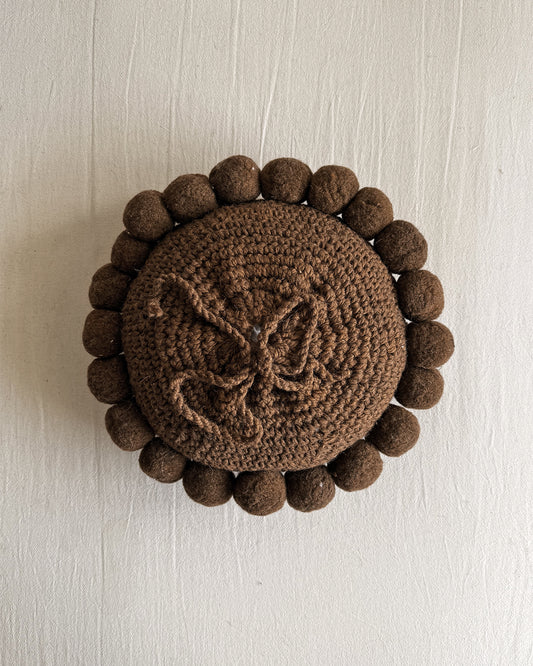 Round Pom Pom Cushion – Chocolate (S)