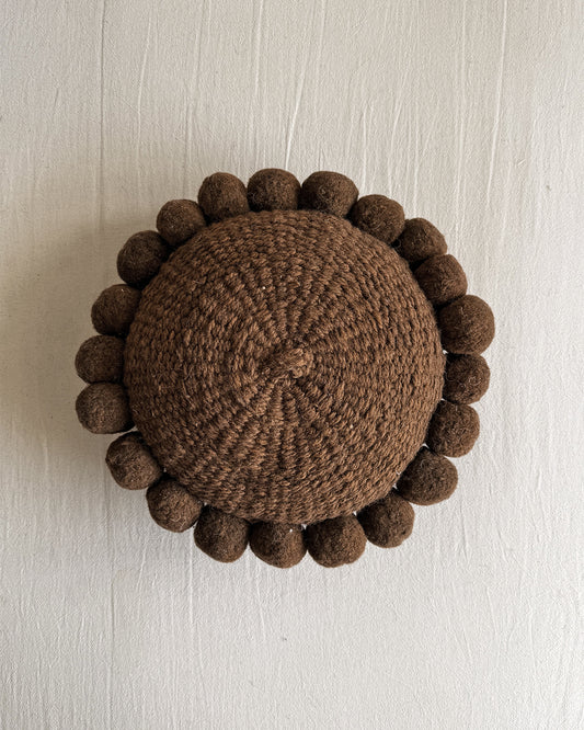 Round Pom Pom Cushion – Chocolate (S)