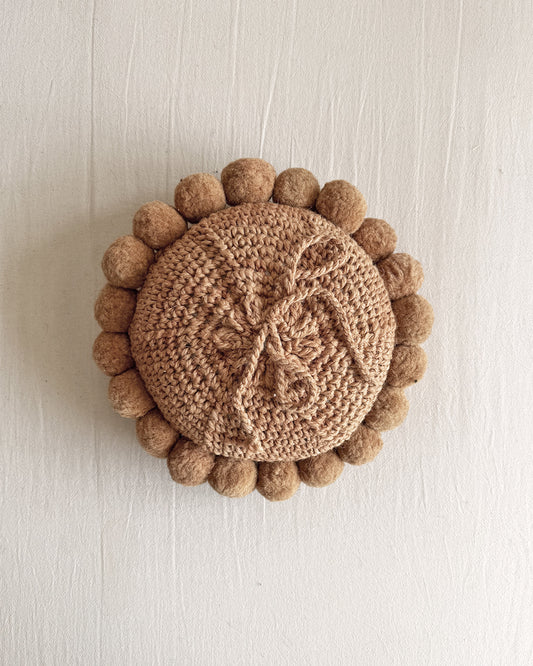 Round Pom Pom Cushion – Camel (S)