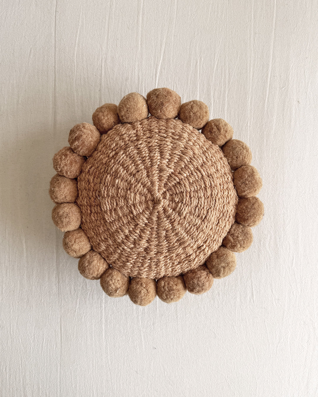 Round Pom Pom Cushion – Camel (S)