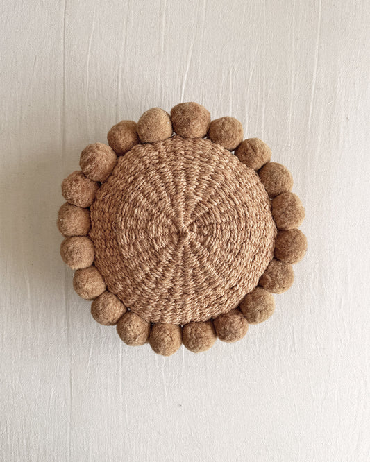 Round Pom Pom Cushion – Camel (S)