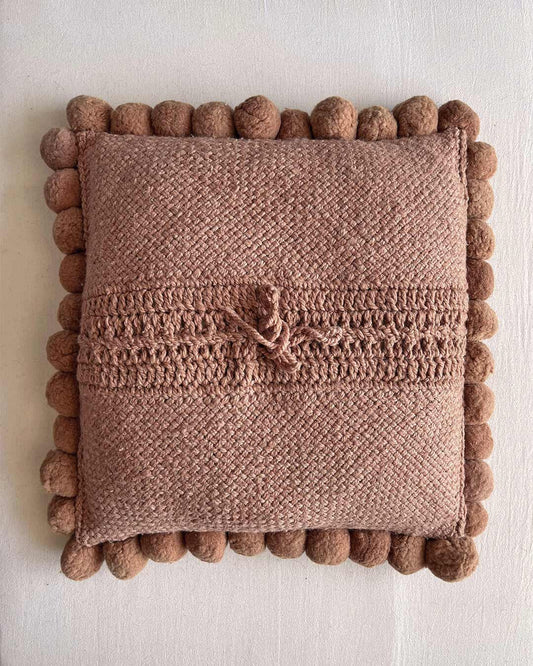 Square Pom Pom Cushion – Old Rose (L)