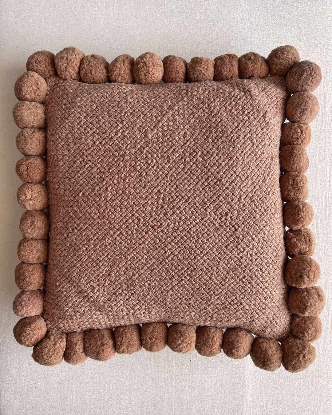 Square Pom Pom Cushion – Old Rose (L)