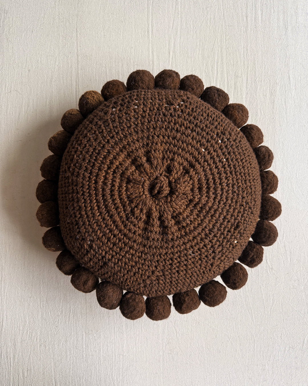 Round Pom Pom Cushion – Chocolate (M)