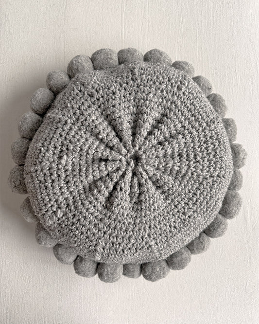 Round Pom Pom Cushion – Gray (L)