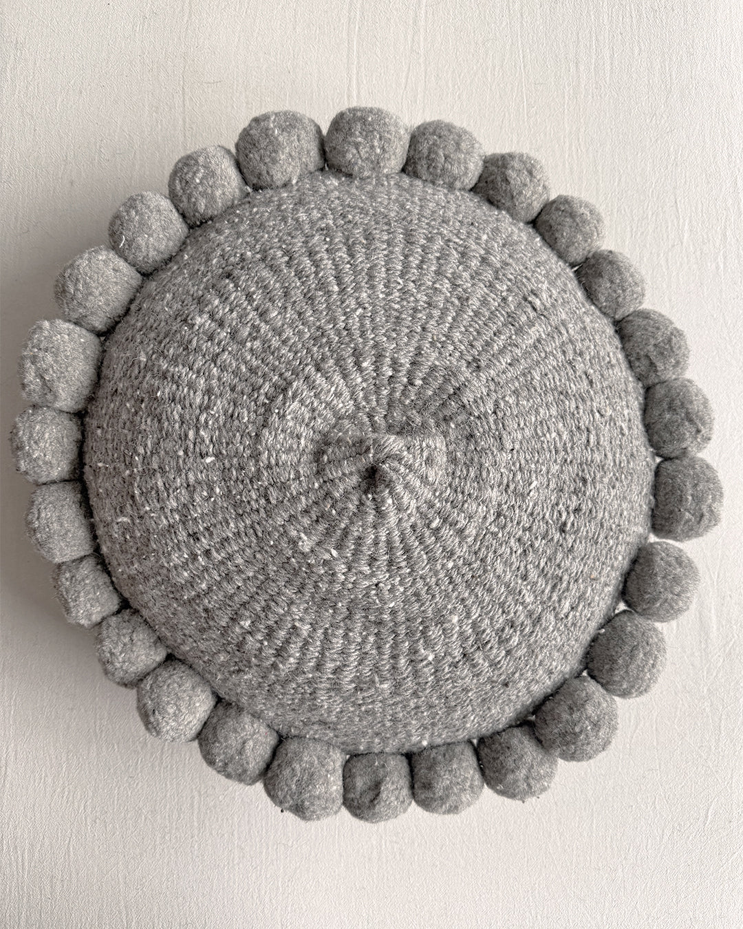 Round Pom Pom Cushion – Gray (L)