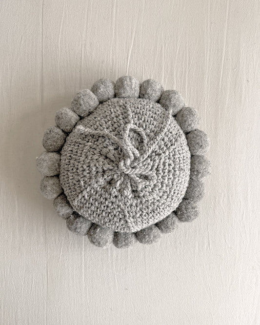 Round Pom Pom Cushion – Gray (S)