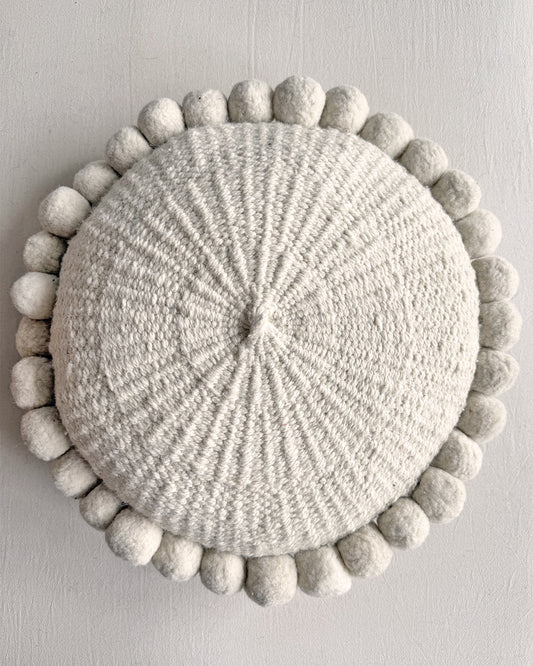 Round Pom Pom Cushion – Natural (L)