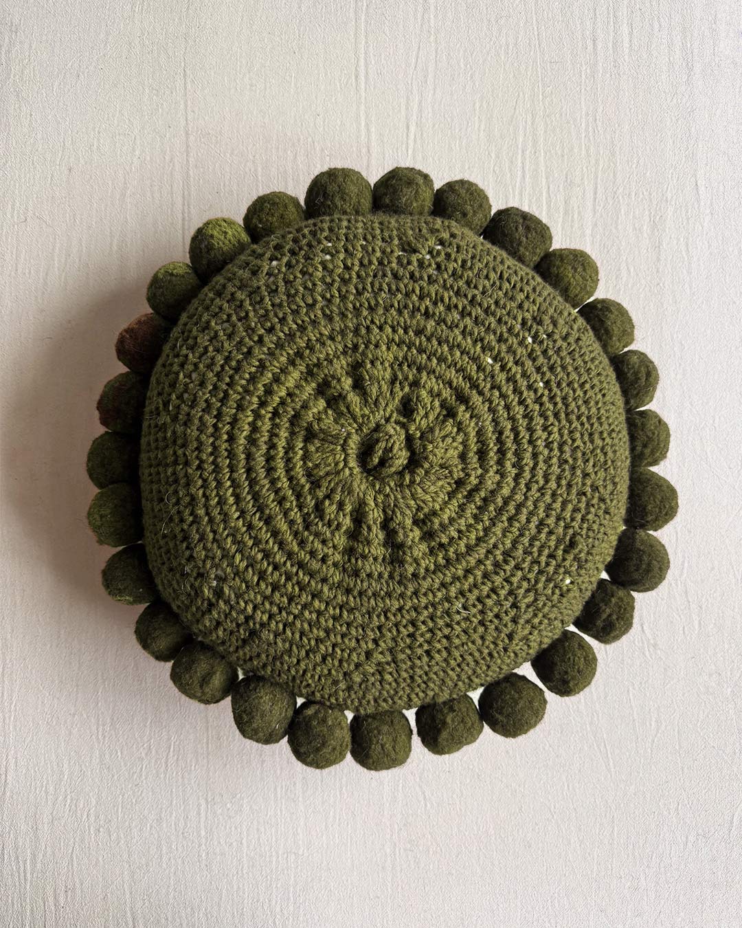 Round Pom Pom Cushion – Moss (M)