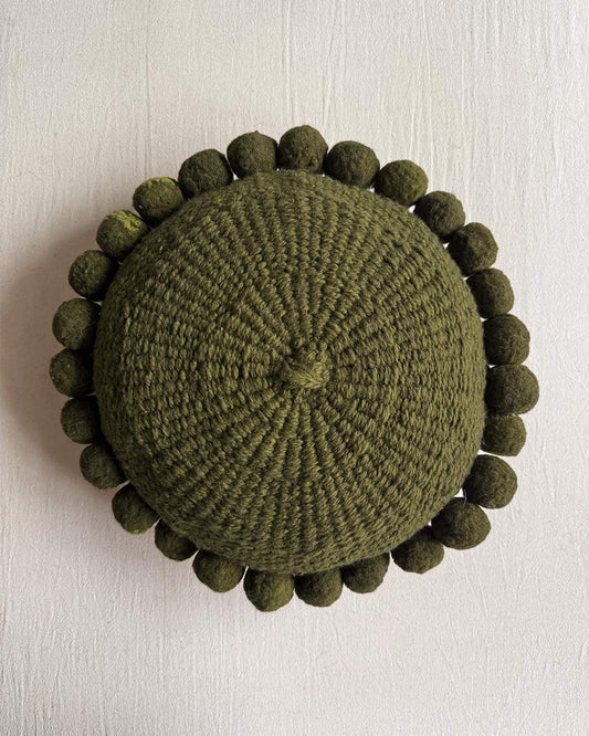 Round Pom Pom Cushion – Moss (M)