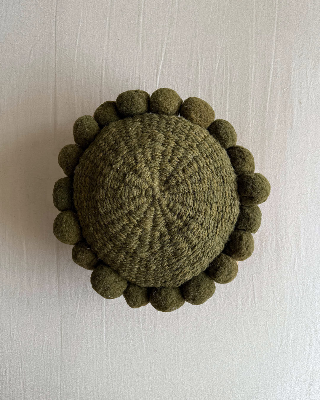 Round Pom Pom Cushion – Moss (S)